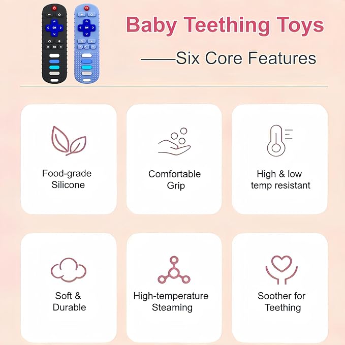 2Pcs Baby Teething Toys, BPA-Free Food Grade Silicone Baby Remote Control Teething Toy for 3-18 Months, Baby Remote Teether, Newborn Teething Relief TV Remote Shaped Toy (Black&Blue)
