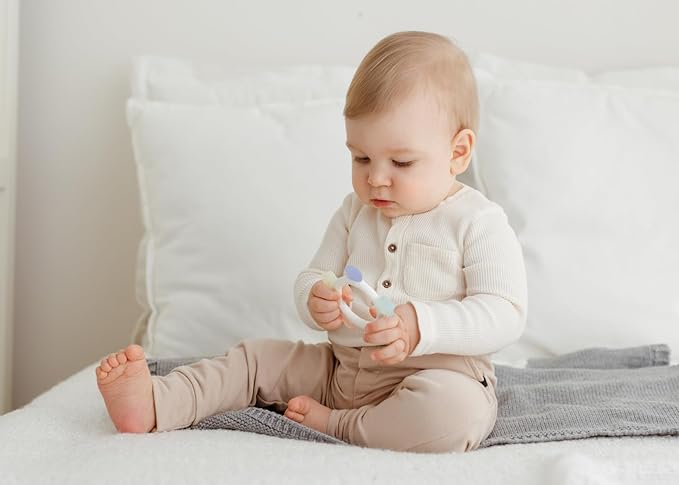 Cosmo Ring Teether – 100% Food Grade Silicone Baby Teething Toy | Multi-Textured Sensory Shapes for Gum Relief | Easy Grip Circle Design | BPA-Free, Phthalate-Free | Baby Teether 3-36 Months