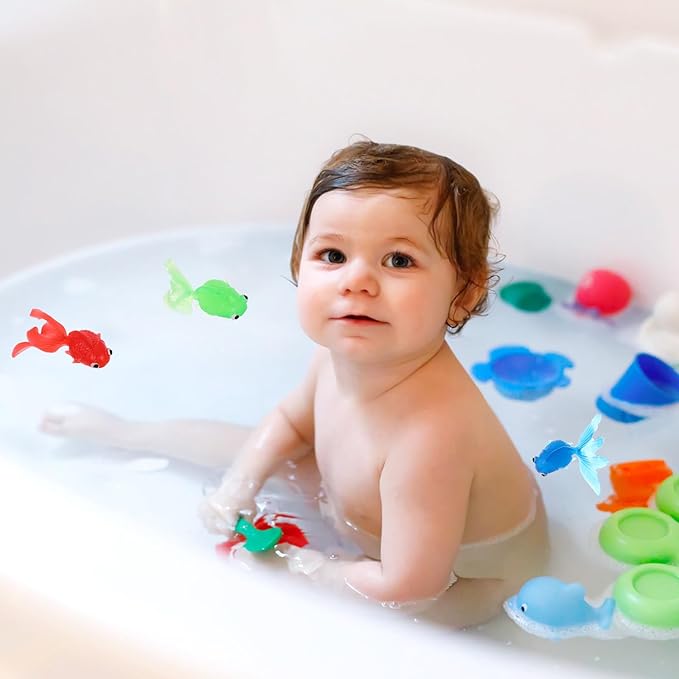TOYANDONA Bath Toys for Toddlers - Bathtub Toys Fishing Net with 6pcs Floating Fish for Kids Babies Water Play Swimming Pool Bath Shower Fishing Game (Random Color)