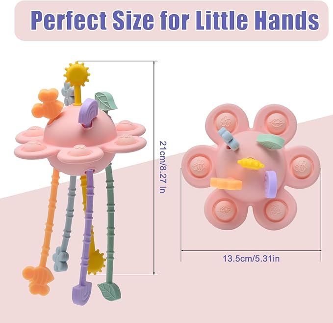 Silicone Baby Sensory Pull String Toy for 18+ Months, Montessori Toys for Toddlers, Sensory Activity Travel Toy for Airplane Car Seat Stroller, Fine Motor Skills Early Learning Gift (Light Pink)
