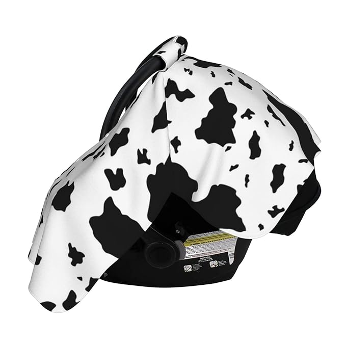 Personalized Cow Stripes Baby Car Seat Canopy for Babies with Name, Customize Stroller Car Seat Covers for Boys Girls, Minky Nursing Carseat Cover for Breastfeeding, Car Seat Canopies for Newborn