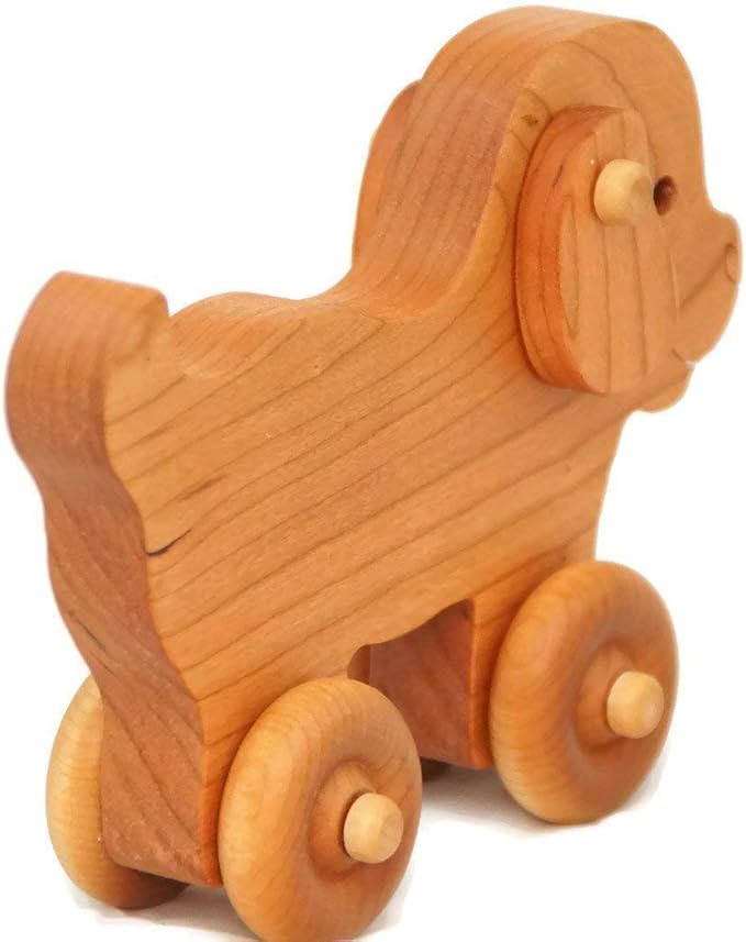 Wooden Puppy Toy Car – Easter Basket Gift for Toddlers & Kids, Handmade Wooden Puppy Push Toy, Natural Wood Animal Toy