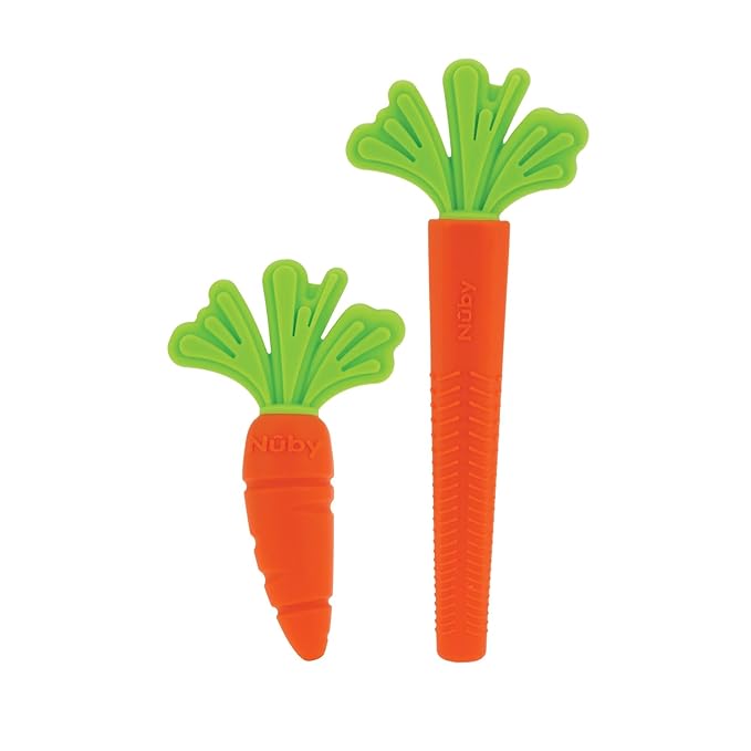 Nuby Silicone Carrot Tube Teether and Massaging Infant Teether - (2-Pack) Baby Teething Toy - 3+ Months - Easter Basket Stuffer