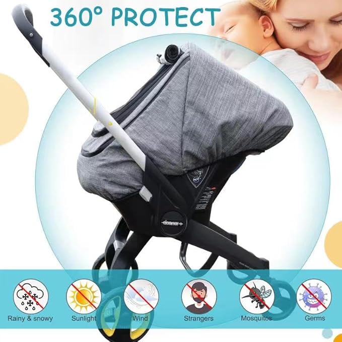 Waterproof Baby Car Seat Cover，Cold Weather Carseat Cover for Babies,Infant Car Seat Cover Canopy for Boy Girls,Windproof Car Seat Canopy for Boys & Girls, Keeps Babies Warm and Cozy(Gray Melange)