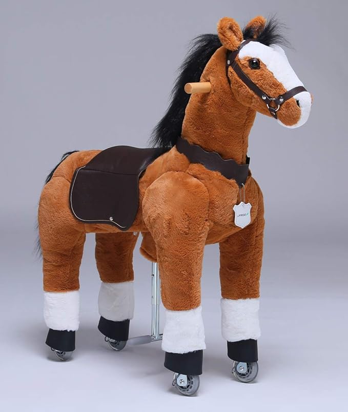 UFREE Ride on Horse, Horse Ride on Toy, Mechanical Horse, Plush Animal, Black Mane and Tail, Age 4-9