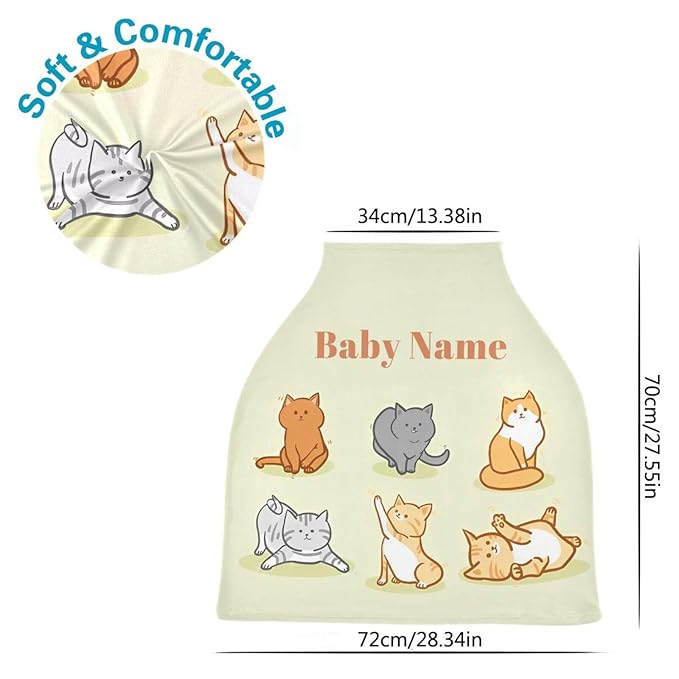 Personalized Baby Car Seat Cover for Babies, Custom Name Baby Car Seats Canopy for Girls Boys, Funny Cat Nursing Breastfeeding Stroller Covers for Infant Newborn, Shower Gift for Baby