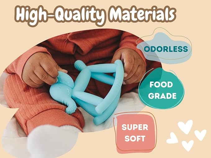 ELPHY Baby Teething Toys 0-18 Months - Silicone Teether for Teething Relief, BPA-Free Teethers for Babies 3-6 Months, 6-12 Months, Infant Teething Pacifier with Clip, Elephant Chew Toy.
