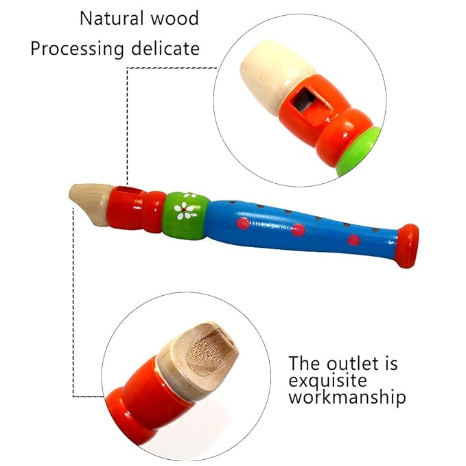 2 pcs Small Wooden Recorders for Toddlers, Colorful Piccolo Flute for Kids,Learning Rhythm Musical Instrument,Sealive Baby Early Education Music Sound Toys for Autism or Preschool Child (Random Color)