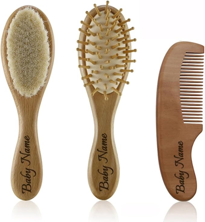 Personalized Baby Hair Brush Set for Newborns,Soft Brush and Comb,Custom Name Wooden Baby Brush,Cradle Cap,for Baby Girl,Baby Boy,Comb and Brush Set,Personalized Baby Gifts