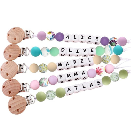 Custom Baby Name Personalized Pacifier Clip, Personalized Boho Pacifier Clip Holder Newborn Gift (A)