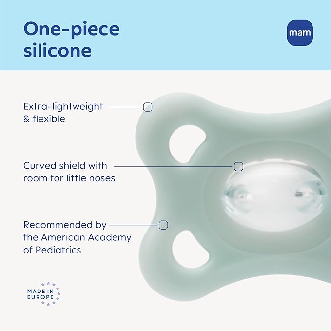 MAM Comfort Baby Pacifiers 3-12 Months Babies, Lightweight One-Piece Full Silicone Binky, BPA-Free Nipple, Easy to Clean Pacifier, Best for Breastfed Babies, 4 Count, Made in Europe