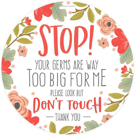 CANOPY STREET Stylish Floral Stop! Don't Touch Baby Car Seat Sign/Modern Illustrated Baby Stroller Germ Tag
