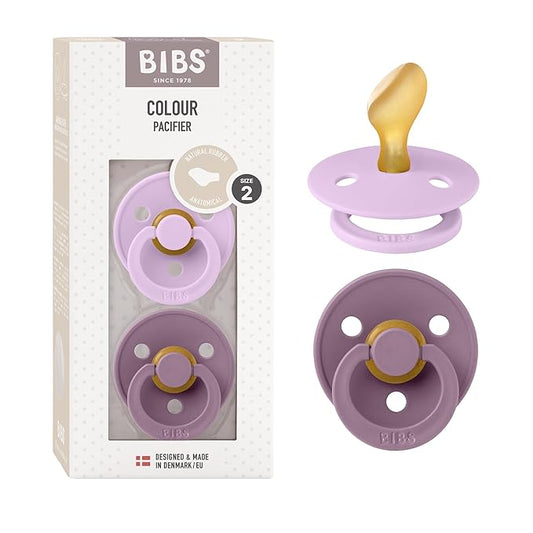 BIBS Pacifiers 6-18 Months | Colour Collection 2-Pack | BPA-Free Anatomical Natural Rubber Nipple | Made in Denmark | Violet Sky/Mauve Color Pacifier