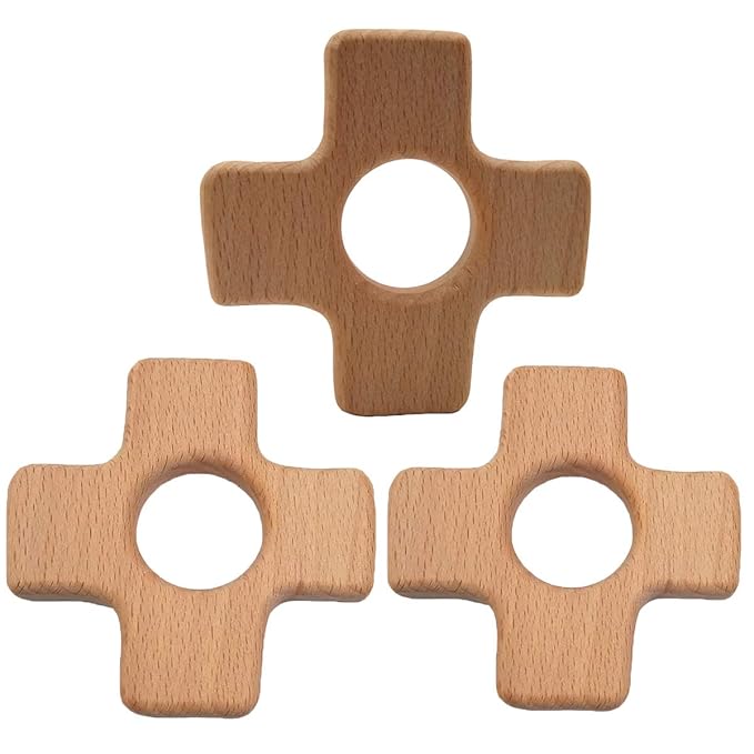 10pcs Natural Wooden Cross Montessori Toy Pendant Pure Natural Beech Wood Animal Plus Shape for Handmade Necklace/Bracelet Accessory (Cross 10pcs)