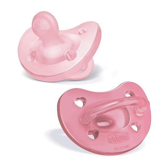 Chicco PhysioForma Orthodontic Pacifier for Babies 6-16 Months, 100% Soft Silicone, BPA Free & Breathing Support, 2-Pack with Sterilizing Case, Pink