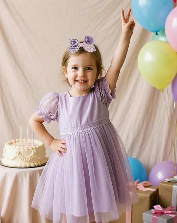Birthday Hair Bow for Baby Girls 1 2 3 4 5 6 Years Sprinkle Decorations Party Hair Accessories for Two 2nd Birthday Purple Rose