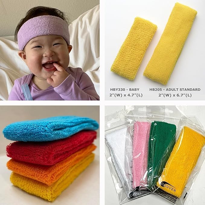 COUVER Baby Infant Terry Solid Color Headband/Terry Cloth Head Band - 4 Pieces