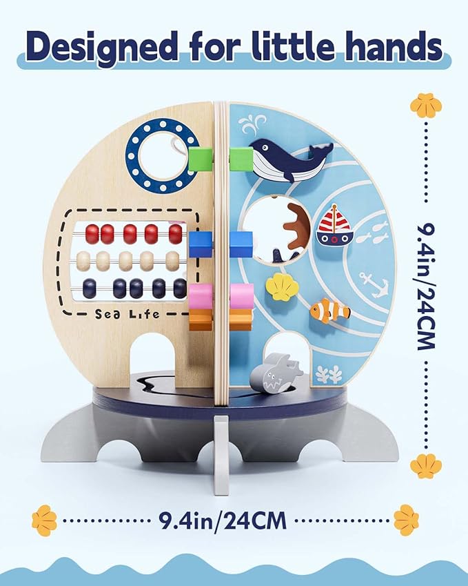 Ocean Wooden Activity Cube Montessori Toys for 1 Year Old Boy & Girl Birthday Gifts