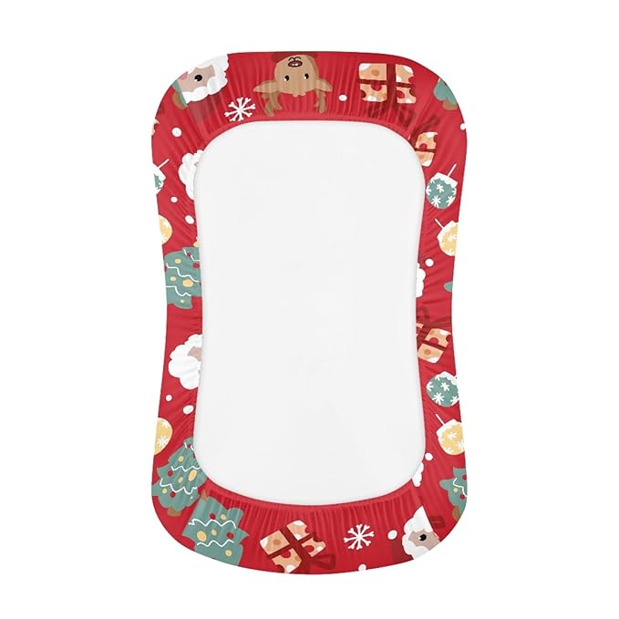 Santa Claus Reindeer Baby Lounger Cover Soft & Breathable Newborn Nest Backup Cover for Baby Girls Portable Infant Lounger Protector, Christmas
