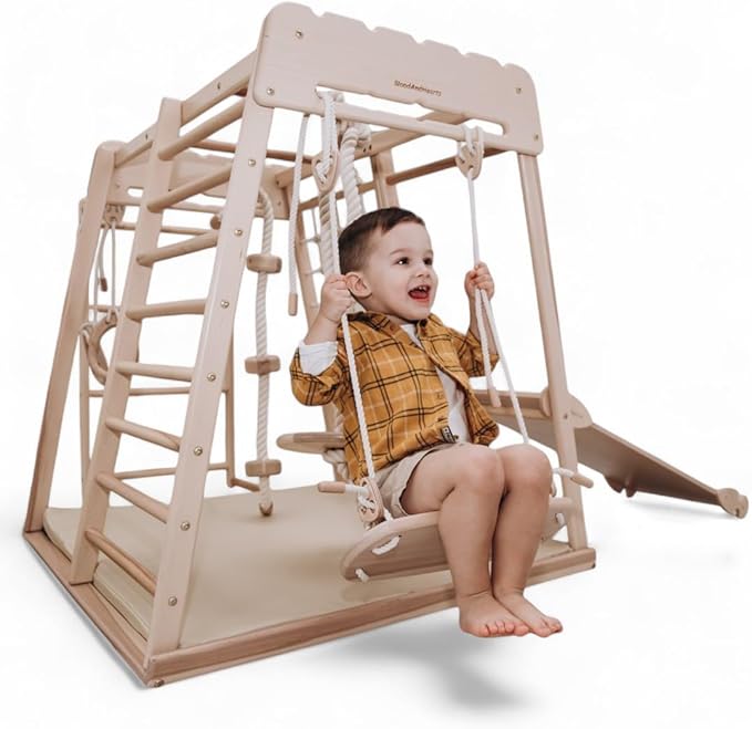 Wood And Hearts Child's Sport Complex Scandinavian Trapezze, Wooden Indoor Playground, Made in Ukraine, Jungle Gym for Kids, Toddler Jungle Gym, Kids Ages 18 Months-6 Years Playground