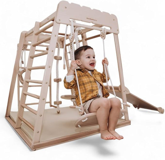 Wood And Hearts Child's Sport Complex Scandinavian Trapezze, Wooden Indoor Playground, Made in Ukraine, Jungle Gym for Kids, Toddler Jungle Gym, Kids Ages 18 Months-6 Years Playground