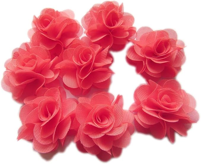 YYCRAFT Pack of 30 Chiffon Flower 1.5" Hair Flower Wedding Bride Headband-Coral