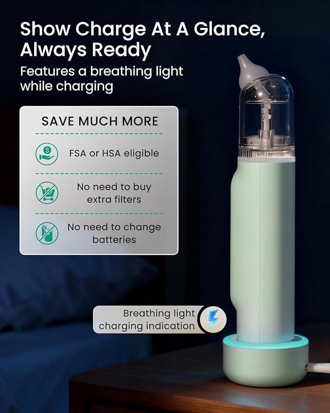 GROWNSY Nasal Aspirator for Baby, Upgraded 5 Suction Levels Baby Nose Sucker, IPX7 Waterproof Electric Nose Suction for Baby, Booger Sucker for Toddlers with Music & Light Functions (Green)
