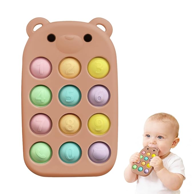baby phone teething toys, food grade silicone teether toy for baby 3-18 months, chew toys with number pop bubbles, Fidget Toy for Kids, Pop It Game, BPA-Free, Ideal Gift for Baby Girls and Boys