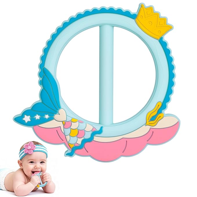 Mermaid Teether for Babies - SHARE&CARE Mom Gifts Silicone Teething Toy, Women Gift for Mom, Wife,Her, Holiday Baby Chew Toy for 3 Months+, BPA-Free,Baby Shower (Mermaid)
