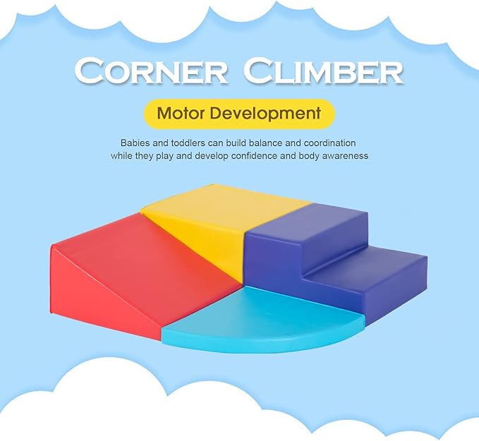 PayLessHere Climbing Toys for Toddlers 1-3 4-Piece Colorful Foam Blocks Play Set Indoor Baby Toys for Crawling & Sliding Soft Corner Climber for Babies Indoor Play for Homes, Schools