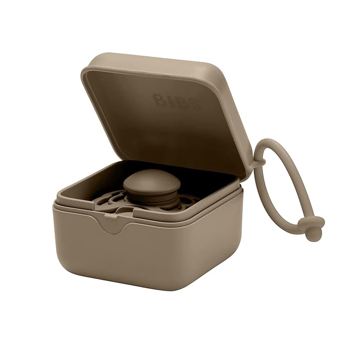 BIBS Pacifier Box with Loop for Storing & Carrying Soothers | 100% BPA Free Material | Designed & Made in Denmark | Dark Oak