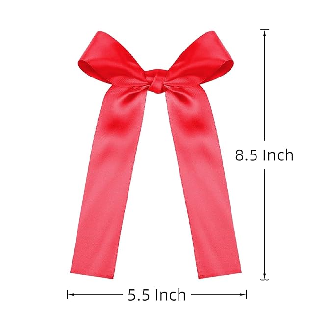 2-Pack Long Satin Ribbon Hair Bows for Girls – Elegant Silk Hair Clips for Toddlers, Infants, Teens & Kids - Red