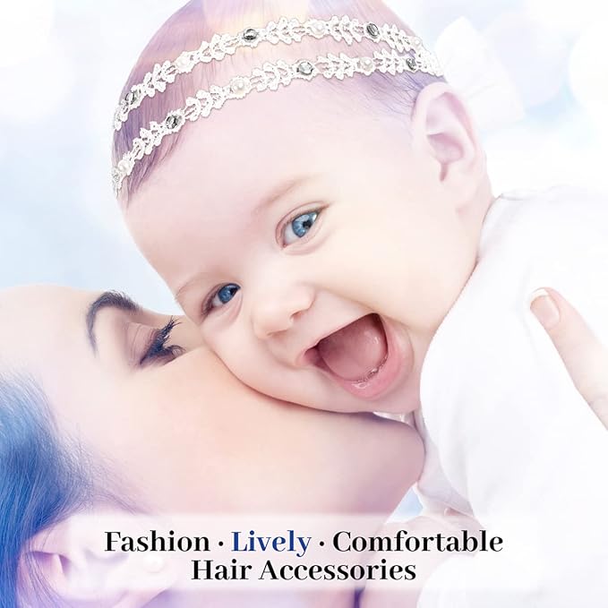 DANMY Baby Girl Super Elastic Headband,Cotton Lace Toddler Hair Band,Infant Soft Turban Hair Accessories Set