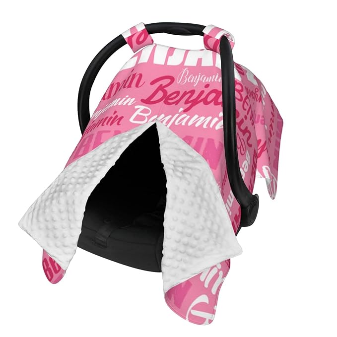 Personalized Baby Car Seat Canopy for Babies, Custom Name Baby Car Seats Covers for Girls, Opening Minky Nursing Breastfeeding Cover for Infant, Carseat Canopies for Newborn (Pink)