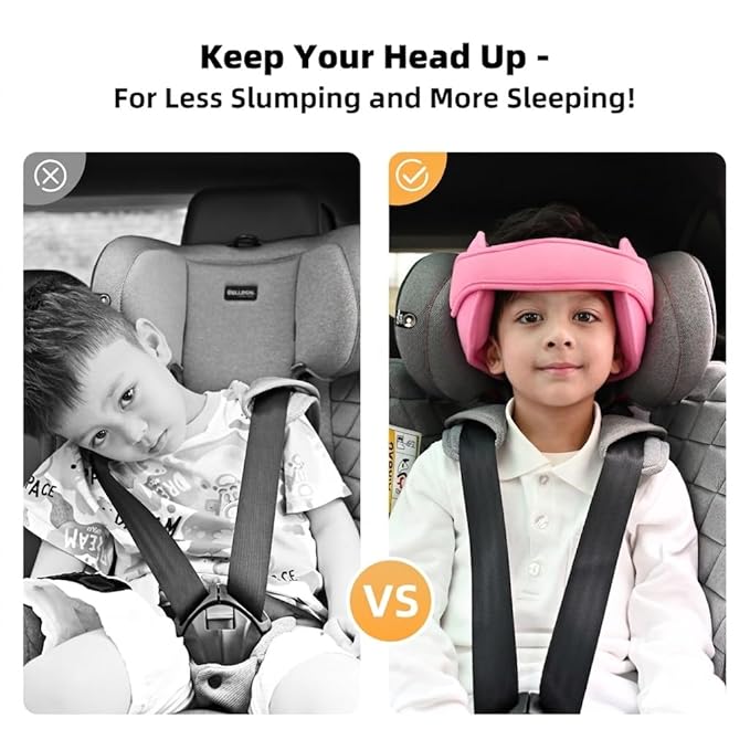 Toddler Car Seat Head Support Neck Pillow Strap - Kids and Baby Safety Neck Relief Head Support Band Sleep Strap with Adjustable Belt, Pink