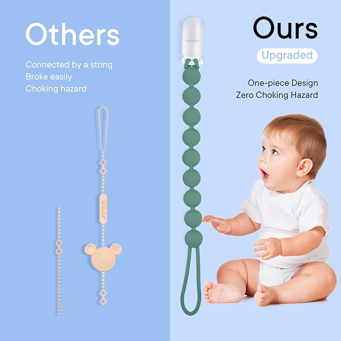 MINMUNJIU Silicone Pacifier Clip Holder, 4 Pack One Piece Soft Flexible Binky Clips Pacifier Holder Clip for Boys, Birthday Christmas