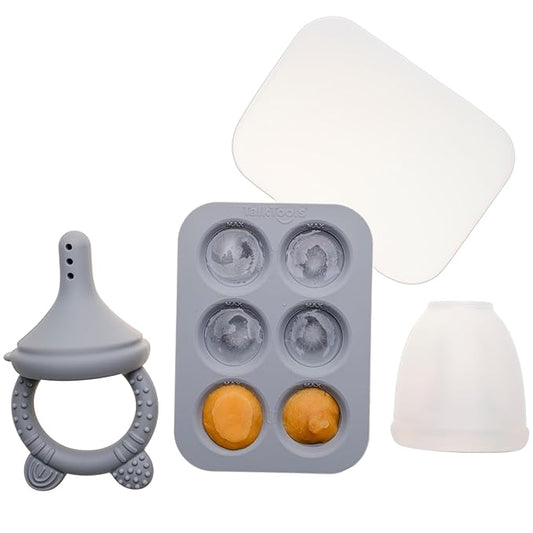 TalkTools® Silicone Baby Food Feeder with Tray, Fresh/Frozen Fruit Feeder for Babies, Teething Soothing, BPA-Free, Easy-Clean, Dishwasher Safe