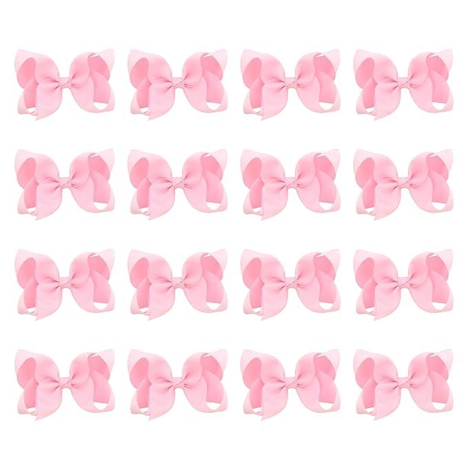 DEEKA 16 PCS 4" Hand-made Hair Bow Grosgrain Ribbon Solid Color Hair Bow Alligator Clips Hair Accessories for Little Teen Toddler Girls -Light Pink