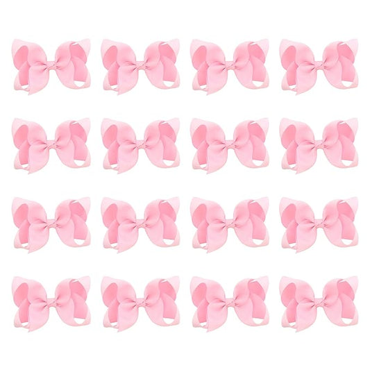 DEEKA 16 PCS 4" Hand-made Hair Bow Grosgrain Ribbon Solid Color Hair Bow Alligator Clips Hair Accessories for Little Teen Toddler Girls -Light Pink