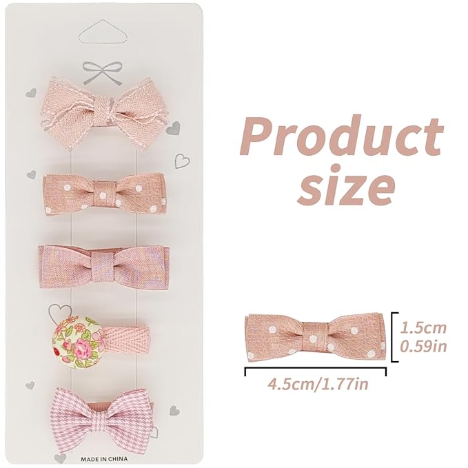 Baby Hair Clips Set – Pink Bow & Floral Print Duckbill Toddler Hair Clips, Fully Wrapped No-Slip Hair Accessories for Girls（5 Pack）