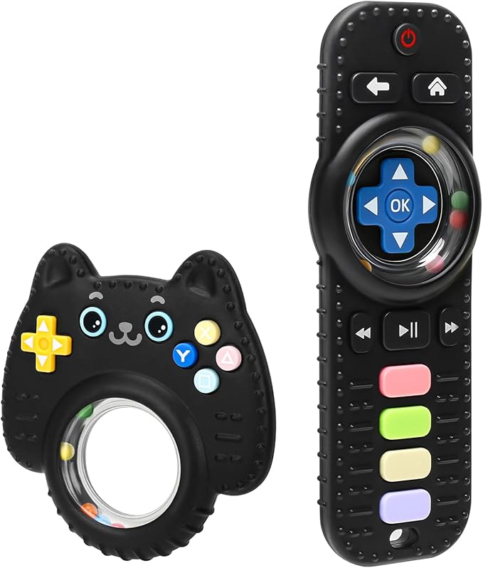 2 Pack Baby Rattles Teething Toy for Babies 3-6 Months, Teething Relief for Infant 6-24 Months, Silicone Teethers TV Remote Boys and Girls Sensory Toy