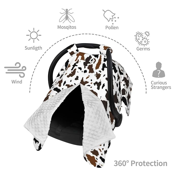 Black Brown Cow Print Baby Car Seat Canopy Cover 39x27.5 Inches Multi Use Nursing Cover for Newborn Car Seat Canopy Mom Nursing Breastfeeding Covers Newborn Shower Gifts