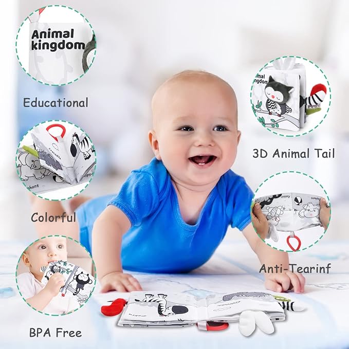 Vicloon Cloth Books, 3D Touch and Feel High Contrast Cloth Book, Baby Books Toys for Baby 0-12 Months, Soft Sensory Crinkle Book for Infants Toddler, Newborns Shower (Forest)