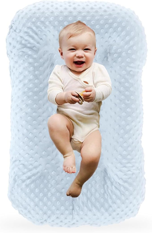 Baby Lounger for Newborn,Baby Play Mat Soft Cotton Breathable for Playtime & Relaxation,Flat Babies Essentials Gifts,0-12 Months Home Travel(Blue Bean)