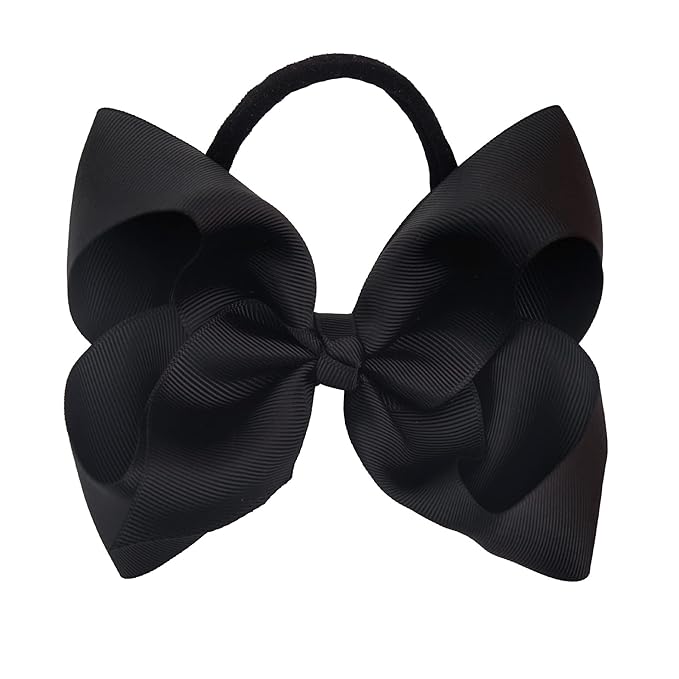 2Pcs 6 Inches Ribbon Baby Girls Headbands Infant Elastic Hairbands Large Cheer Bow Hair Band Accessories for Child Toddlers Girls (Black)
