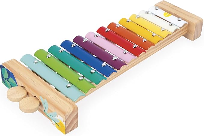 Janod - Wooden and Metal Xylophone - Children's Musical Instrument - 12 Keys and 2 Drumsticks Included - Imitation Toy and Musical Awakening - Water Painting - Suitable for Ages 18 Months Onwards