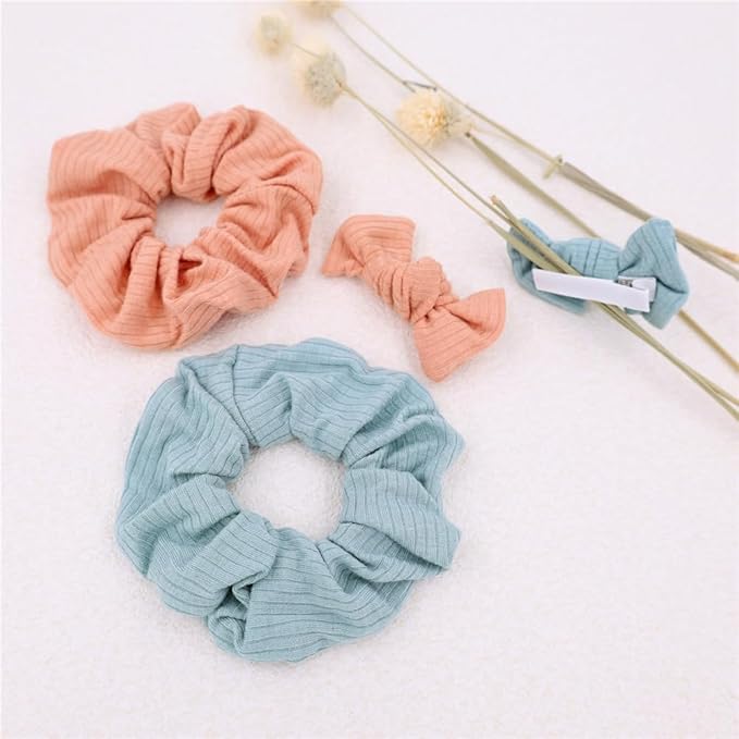 Sugarmelon Mommy and Me Headband Set Mother Baby Matching Turban Headbands for Toddler Baby Girls Women Scrunchies Hair Bow Hairbands (Peach/Celadon)