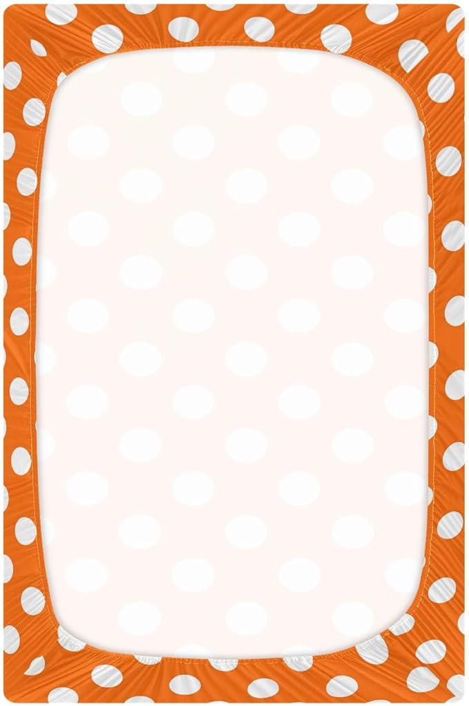 Baby Crib Sheet Orange White Polka Dots Crib Mattress for Boys and Girls Playard Sheet Soft Breathable Fitted Baby Mattress Cover 52x28in