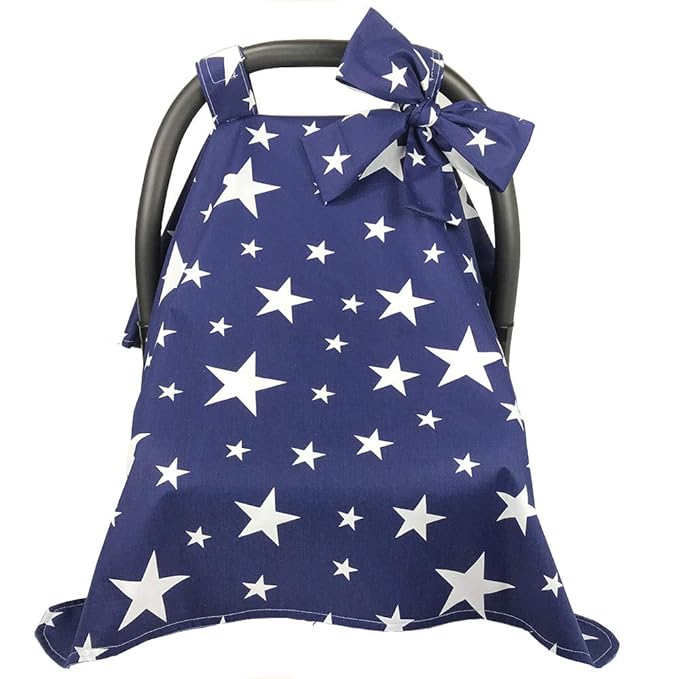 Multi-Use Baby Car Seat Cover Nursing Covers Breastfeeding Cover Carseat Canopy for Baby Shower Gift Blue Star Print