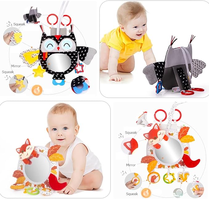 Caterbee Baby Activity Hanging Toy with in-Sight Car Mirror for car seat, Stroller, Crib and Tummy time (Fox)